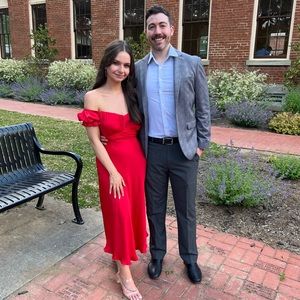 Red formal wedding guest dress